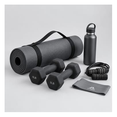 Kit Fitness em Casa com Tapete e Halteres